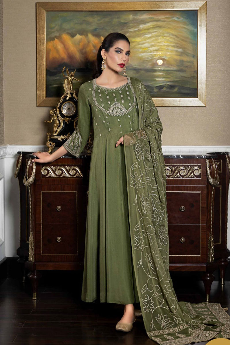 Nishat green and gold Cotton Silk 2 Piece