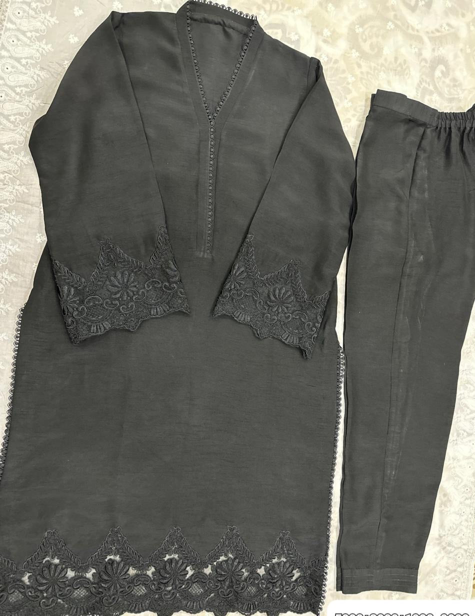 Plain raw silk 2 piece