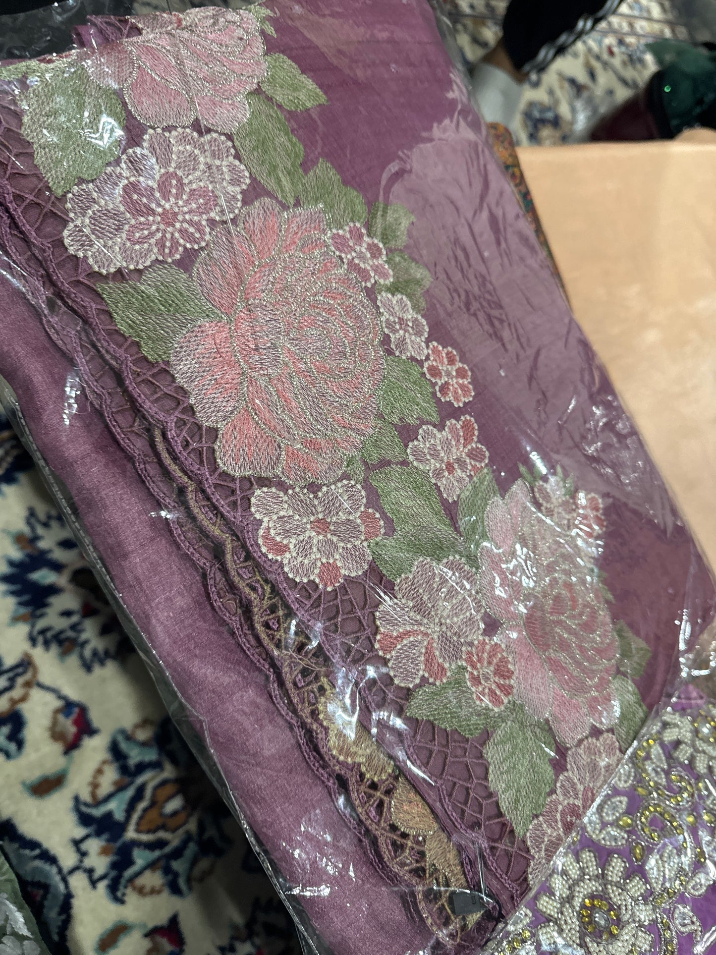Lilac Parsi cut work saree