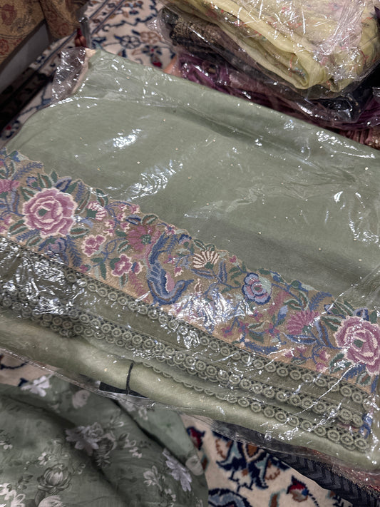 Green Parsi organza saree