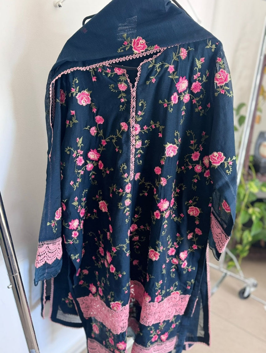 Cotton net embroided 3piece
